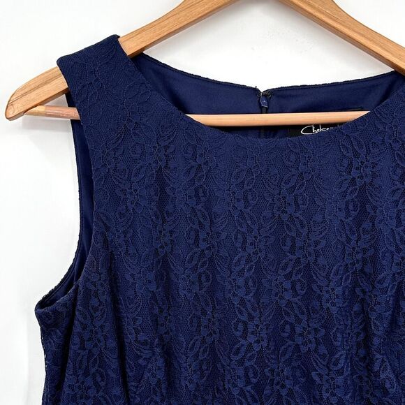 Chelsea Rose Navy Blue Sleeveless Mini Dress Lace Overlay bodice Size 8 Stretch - Picture 8 of 10
